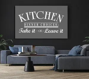 Kitchen Quote Dinner Choices Grey Canvas Print Wall Art - Medium 20 x 32 Inches