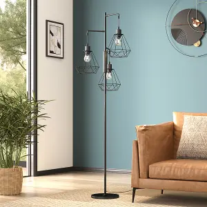 Black Modern Industrial Style 3-head Floor Lamp with Irregular Shade, Assembly Required