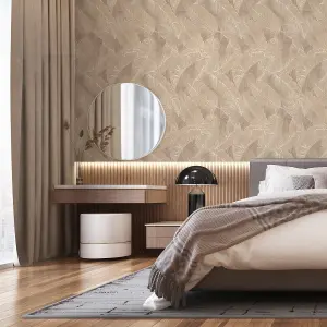 Belgravia Decor Anaya Leaf Textured Wallpaper Taupe