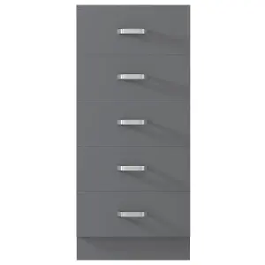 Tunis 5 Drawer Tall Slim Chest Of Drawers - Matt Grey