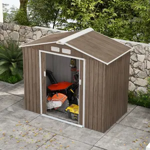 Outsunny 7 x 4ft Garden Shed Storage with Foundation Kit and Vents Light Brown