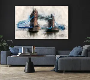 Tower Bridge Watercolour Canvas Print Wall Art - Medium 20 x 32 Inches