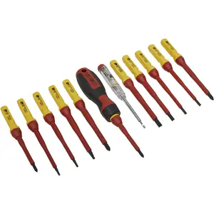 13 PACK Interchangeable VDE Screwdriver Set - 1000V Shock Proof Insulated Shaft