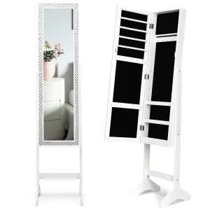 COSTWAY Freestanding Jewelry Cabinet Armoire Jewelry Organizer with Full-Length Mirror