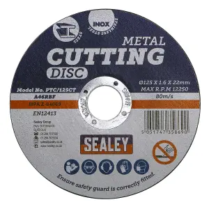 Sealey General Purpose Flat Cutting Disc 125mm x 1.6mm 22mm Bore PTC/125CT