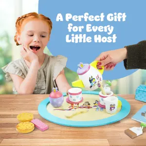 Bluey Wooden Tea Party Set 18 Piece Pretend Play Set FSC Certified Eco-Friendly Toy for Kids Aged 3+