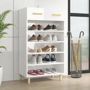 Berkfield Shoe Cabinet High Gloss White 60x35x105 cm Engineered Wood