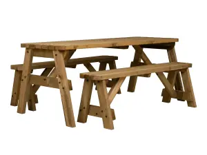 Victoria Rounded Space Saving Picnic Table Benches Set (8ft, Rustic brown)