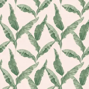 furn. Plantain Teal Blue/Blush Pink Botanical Printed Wallpaper Sample