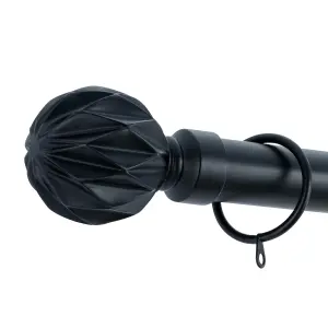 A.Unique Home Geo Ball Metal Extendable Curtain Pole With Rings and Fittings (25/28mm) - Matte Black, 120cm - 220cm Approx