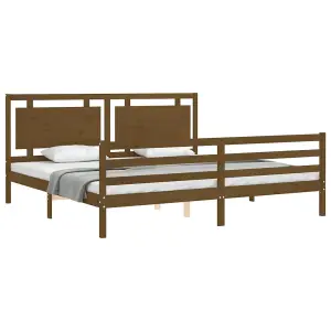 Berkfield Bed Frame with Headboard Honey Brown 200x200 cm Solid Wood