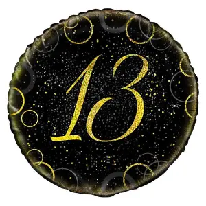 Unique Party Glitter 13th Birthday Foil Balloon Black/Gold/Silver (One Size)