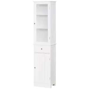 kleankin Storage Cabinet Organizer Tower with Multiple Shelves & Drawer, White