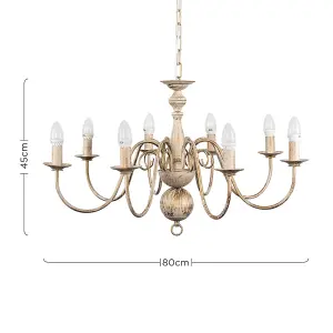 ValueLights Gothica Large Retro 8 Way Ceiling Light Chandelier Fitting In Distressed Effect Finish with LED Bulb