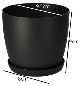 Plant Pots Flower Planter 6 Colours 8 sizes Matt Plastic Pot + Saucer Tray Deco Graphite Black Matt  9cm