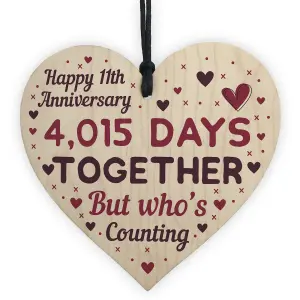 Red Ocean Handmade Wooden Heart Plaque Gift To Celebrate 11th Wedding Anniversary Husband Wife Keepsake