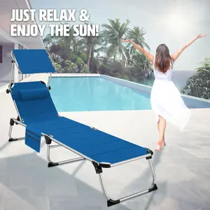 Sun Lounger Lorella - padded, foldable, with aluminium frame - grey