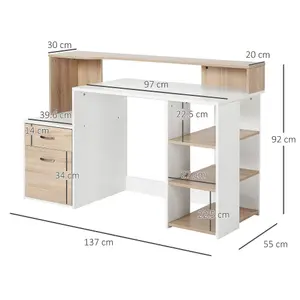 HOMCOM Multi-Storage & Workstation Desk Table Storage Shelves Home Office Oak