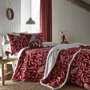 Woodland Owls Red Fleece Duvet Cover Set