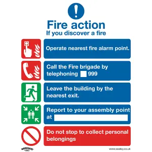 Sealey Safe Conditions Sign Fire Action Without Lift Self-Adhesive Vinyl SS20V1