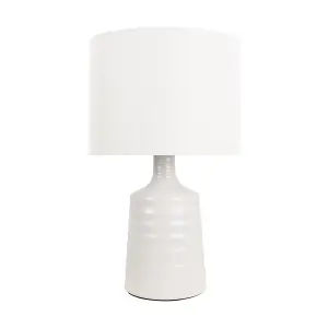 First Choice Lighting Ripple Off White Ribbed Ceramic Table Lamp with White Fabric Shade