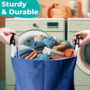 40L Navy Collapsible Laundry Hamper with Padded Handles Foldable Laundry Basket