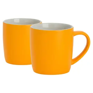 Argon Tableware - Coloured Coffee Mugs - 350ml - Pack of 2 - Matte Yellow