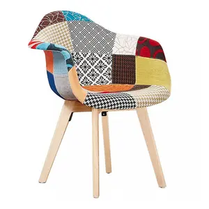 Single Patchwork Tub Fabric Dining Chairs Upholstered Dining ArmChair Multicolour