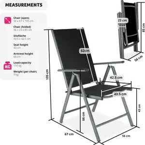 Garden Chairs Set of 4 - foldable, aluminium, 7-position adjustable backrest - anthracite