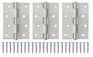 Satin Nickel-plated Metal Butt Door hinge N433 (L)100mm (W)100mm, Pack of 3