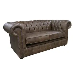 Chesterfield 2 Seater Cracked Wax T Brown Leather Sofa In Classic Style