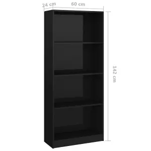 Berkfield 4-Tier Book Cabinet High Gloss Black 60x24x142 cm Engineered Wood