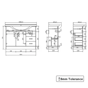 Rinse Bathrooms Gloss White Painted Bathroom Basin Sink Vanity Unit Cabinet Soft Close Door Hinges Floor Standing 1050mm