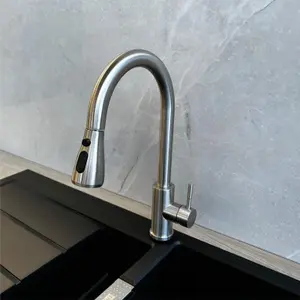 Liquida KPO11BS Single Lever Pull Out Mono Brushed Steel Kitchen Mixer Tap