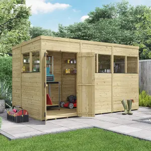 BillyOh Switch Tongue and Groove Pent Wooden Shed - 12x6 Windowed - 15mm Thickness