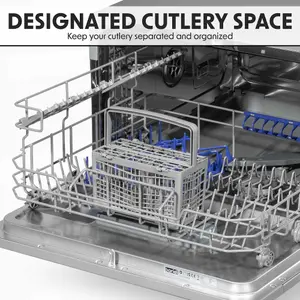 Baridi Compact Tabletop Dishwasher 6 Place Settings, 6 Programmes - Silver