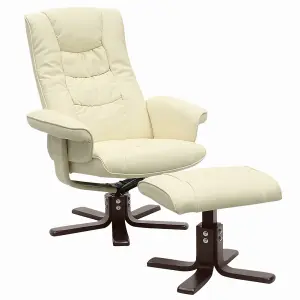 Beige Recliner Chair and Footstool Set,PU Leather Upholstered Swivel Reclining Armchair Lounger Sofa Chair with Ottoman