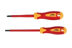 Laser Tools 8388 2pc VDE 1000V Insulated Screwdriver Set PZ2 x 100mm/Flat 5.5 x 125mm