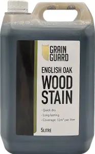 GRAIN GUARD Wood Stain - English Oak - Water Based & Low Odour - Easy Application - Quick Drying - 5 Litre