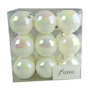 Luxury Shatterproof Ball Ornament (Set of 18) White Iridescent Shiny / 4cm H x 4cm W x 4cm D