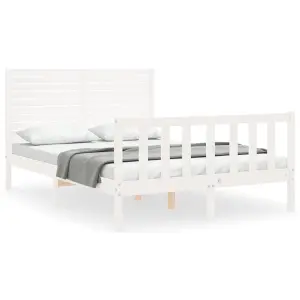 Berkfield Bed Frame with Headboard White Small Double Solid Wood