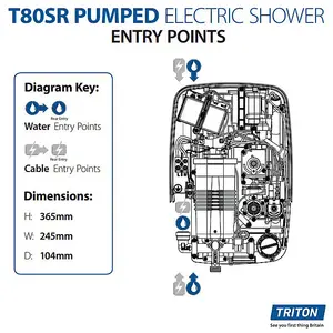 Triton T80SR 8.5kW Pumped Tank Fed Electric Shower Silent Running + Riser Rail