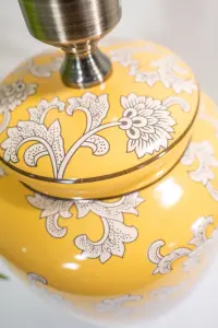 Yellow Floral Ceramic Table Lamp with Plain Shade