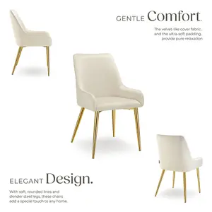 Dining Chair Avane - upholstered in velvet look, padded, ergonomic, high backrest - beige