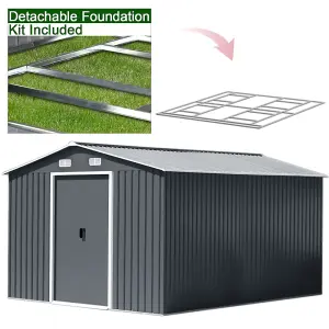 Metal Shed 10 x 12 ft Garden Storage Shed Apex Roof Double Door with Foundation Base , Charcoal Black