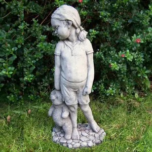 Little Girl with Teddy Bear Garden Ornament