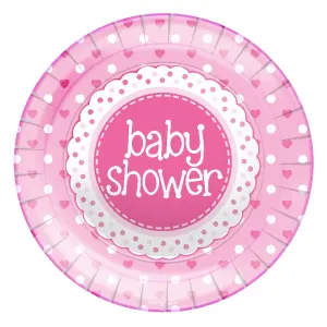 Oaktree Round Baby Shower Party Plates (Pack of 8) Pink (One Size)