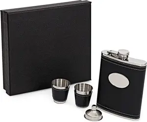 KAV Flask Set with Gift Box 8 oz with Funnel and 2 Schnapps Cups Convenient to Carry Stainless Steel Hip Bottle Anti Rust