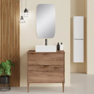 Banyetti Noir Krafter 800mm Exotic Walnut Wall Hung Vanity Unit 800mm