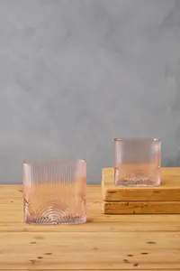 Interiors by Premier Small Pink Glass Vase, Textured Glass Flower Vase, Embossed Detailing Pink Modern Vase for living rooms